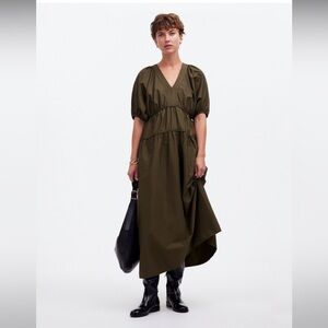 Madewell Olive green puff sleeve maxi  Dress